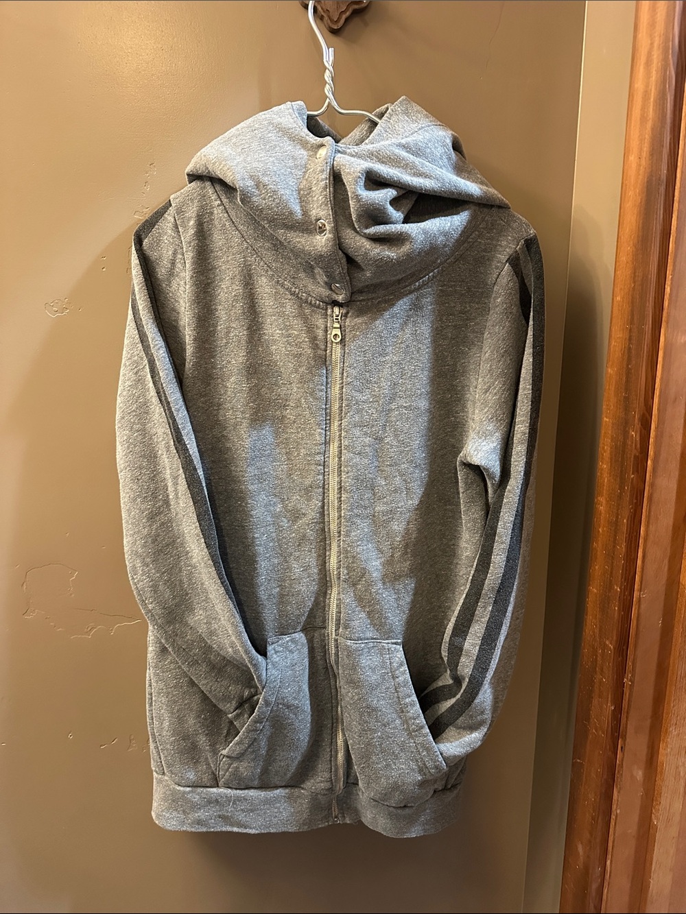 Rebel Yell Gray Hooded Zip-Up Sweater with Stripe Detail